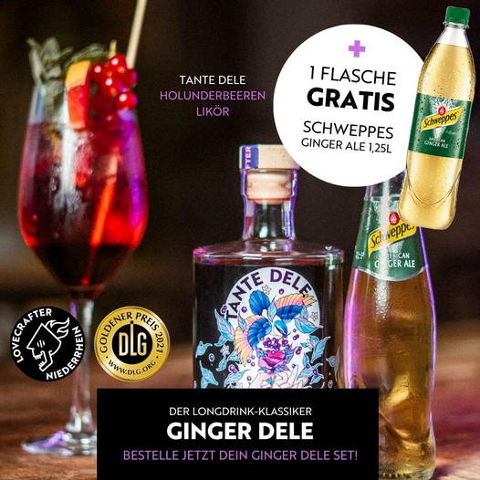 GINGER DELE SET = TANTE DELE Holunderbeeren Likör + GRATIS Schweppes Ginger Ale 1,25l